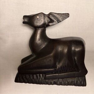 Elegant Black Wooden Deer Sculpture